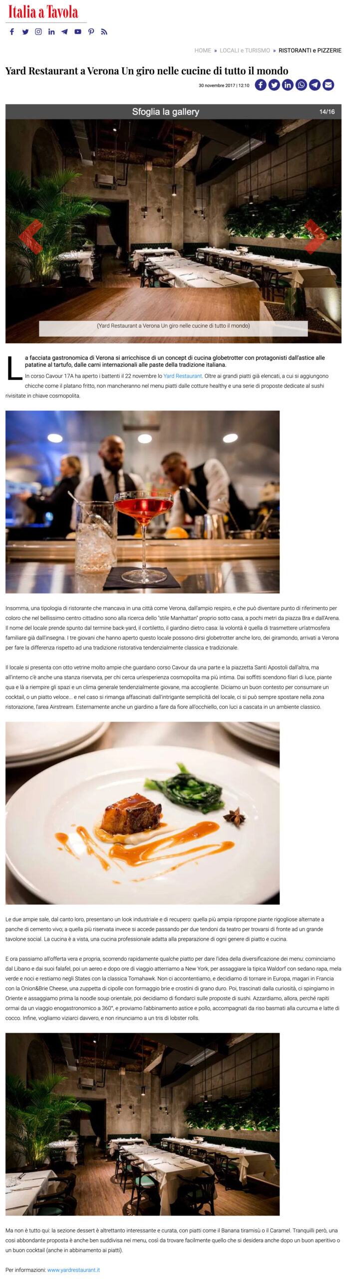 Italia a Tavola — Yard Restaurant a Verona, un giro nelle cucine di tutto il mondo