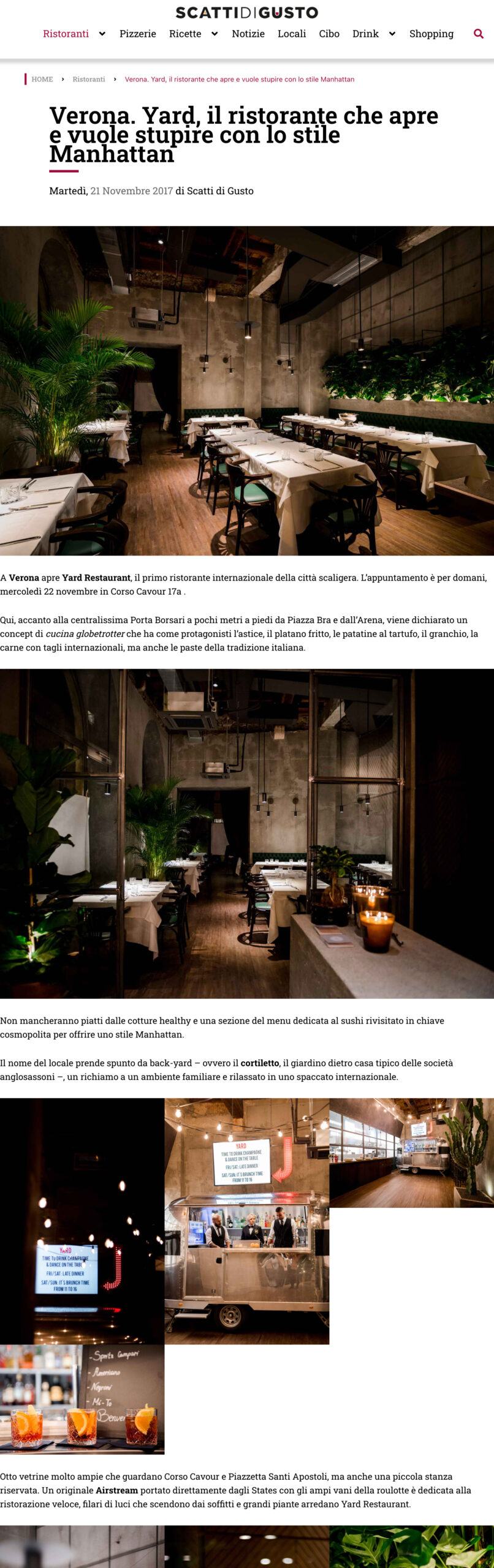 Scatti di Gusto — Yard, il ristorante che apre e vuole stupire con lo stile Manhattan